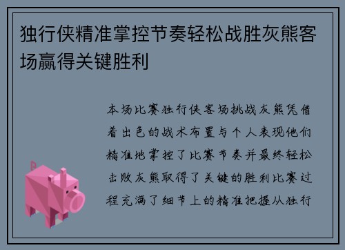 独行侠精准掌控节奏轻松战胜灰熊客场赢得关键胜利